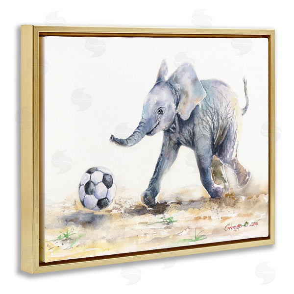 Stupell Industries George Dyachenko | Elephant Baby Playing Soccer Adorable Jungle Animal