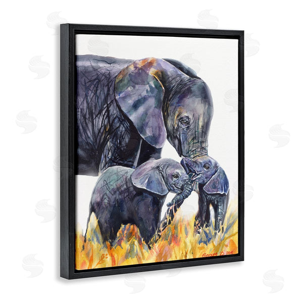Stupell Industries George Dyachenko | Elephant Family In Tall Yellow Grass Safari Animals
