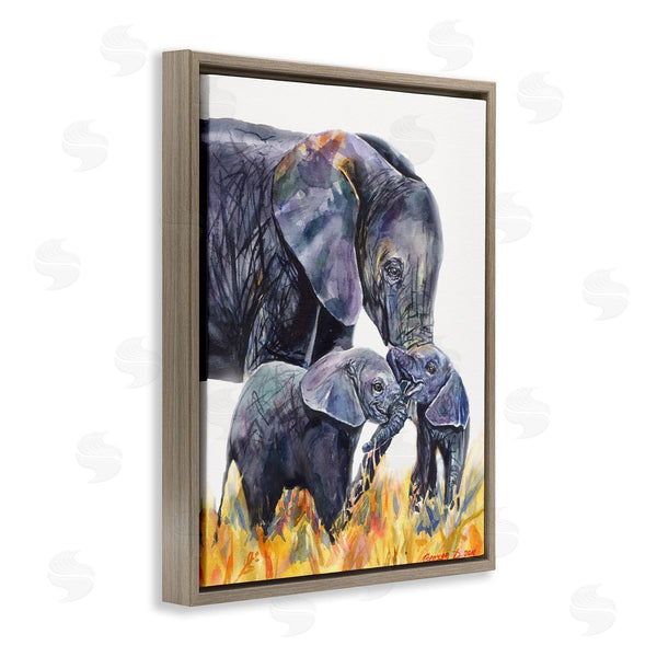 Stupell Industries George Dyachenko | Elephant Family In Tall Yellow Grass Safari Animals