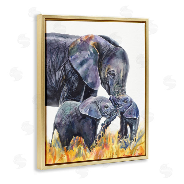 Stupell Industries George Dyachenko | Elephant Family In Tall Yellow Grass Safari Animals