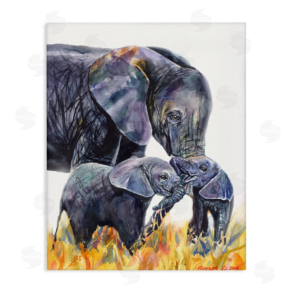 stupell industries George Dyachenko | Elephant Family in Tall Yellow Grass Safari Animals