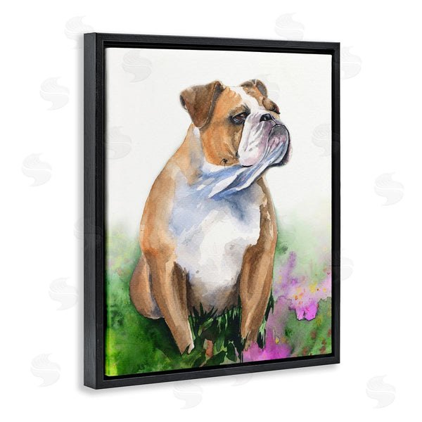 Stupell Industries George Dyachenko | English Bulldog Grassy Florals Soft Watercolor Portrait