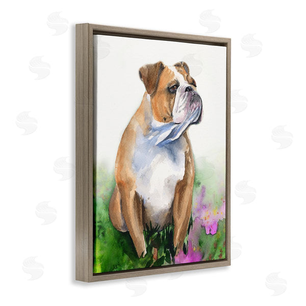 Stupell Industries George Dyachenko | English Bulldog Grassy Florals Soft Watercolor Portrait