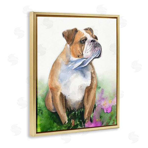 Stupell Industries George Dyachenko | English Bulldog Grassy Florals Soft Watercolor Portrait