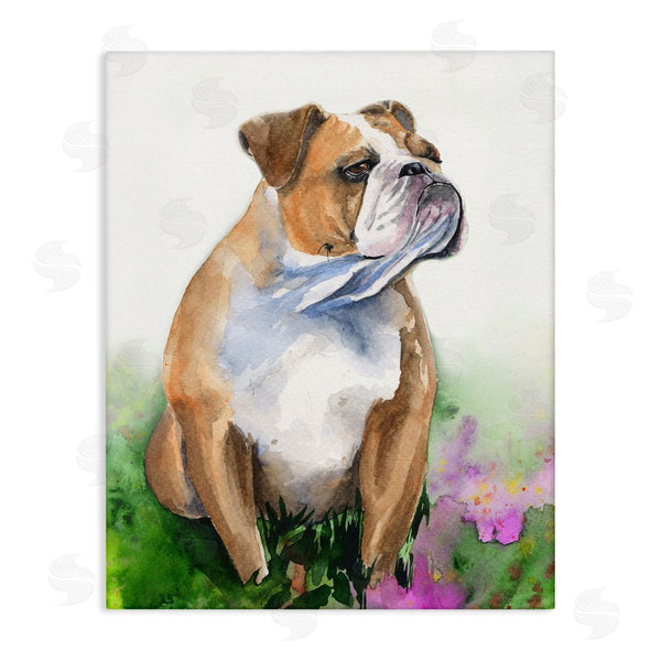 stupell industries George Dyachenko | English Bulldog Grassy Florals Soft Watercolor Portrait