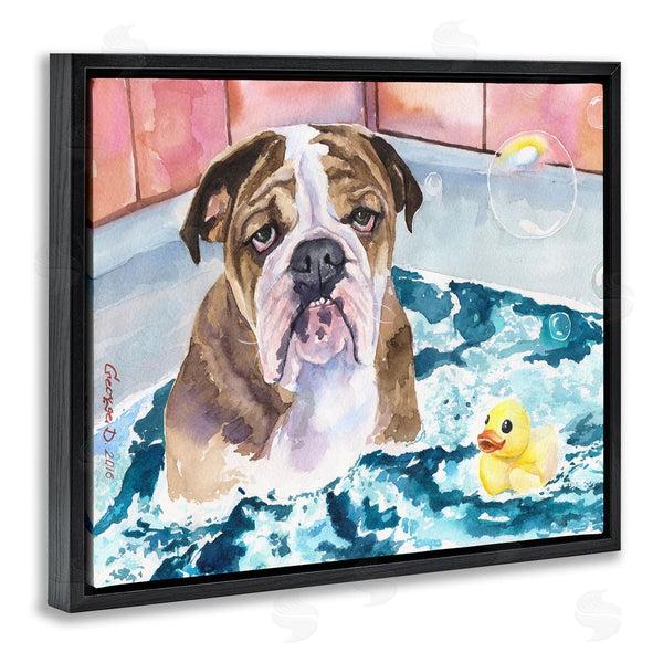 Stupell Industries George Dyachenko | English Bulldog In Bathtub Rubber Duck Bubbles