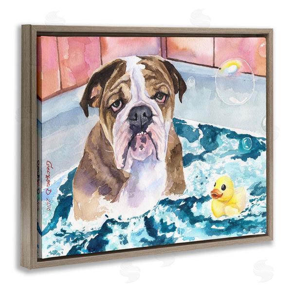 Stupell Industries George Dyachenko | English Bulldog In Bathtub Rubber Duck Bubbles