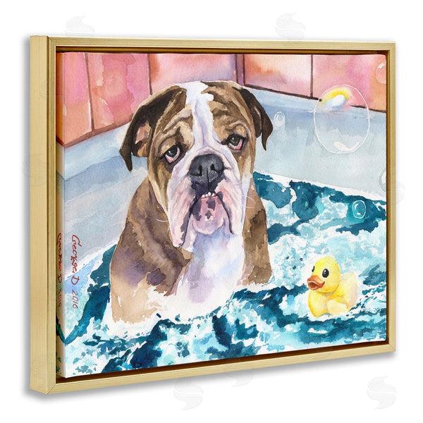 Stupell Industries George Dyachenko | English Bulldog In Bathtub Rubber Duck Bubbles