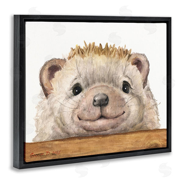 Stupell Industries George Dyachenko | Expressive Hedgehog Peeking Smiling Casual Animal Wall Art