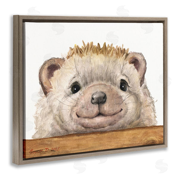 Stupell Industries George Dyachenko | Expressive Hedgehog Peeking Smiling Casual Animal Wall Art