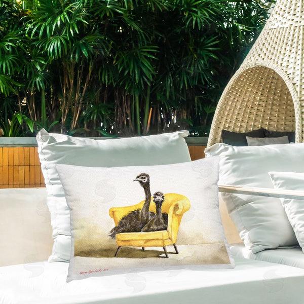Stupell Industries George Dyachenko | Funny Ostriches On Yellow Chair Printed Throw Pillow