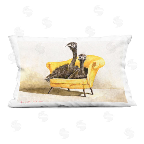 stupell industries George Dyachenko | Funny Ostriches on Yellow Chair Printed Throw Pillow