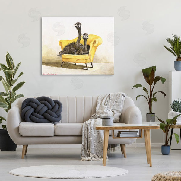 Stupell Industries George Dyachenko | Funny Ostriches On Yellow Chair Wall Art