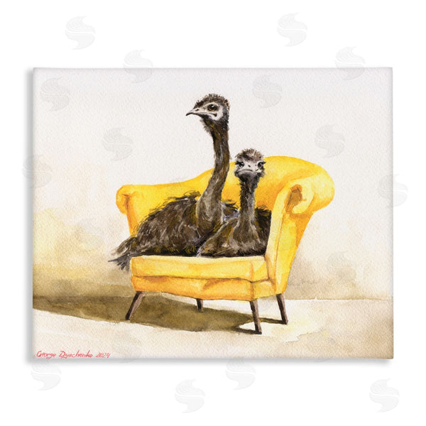 stupell industries George Dyachenko | Funny Ostriches on Yellow Chair Wall Art