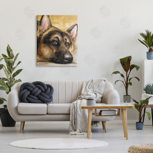 Stupell Industries George Dyachenko | German Shepherd Dog Sympathetic Gazing Animal Portrait Wall Art