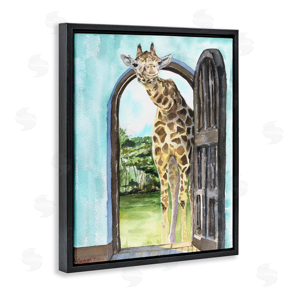 Stupell Industries George Dyachenko | Giraffe Through Doorway Safari Animal Portrait Wall Art