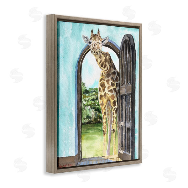 Stupell Industries George Dyachenko | Giraffe Through Doorway Safari Animal Portrait Wall Art