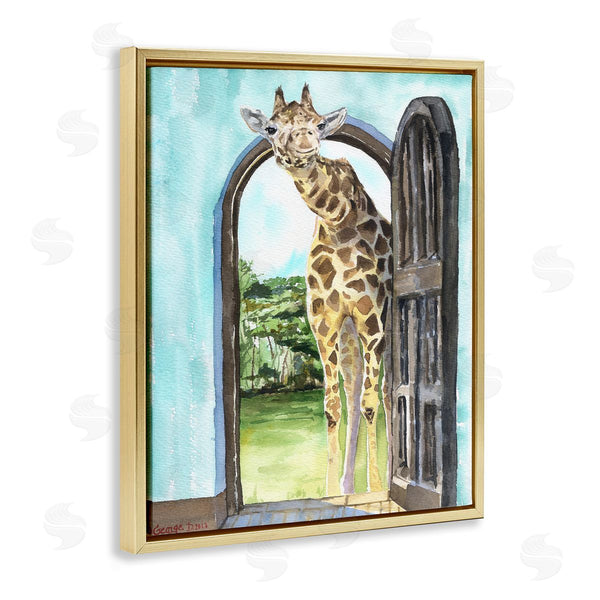 Stupell Industries George Dyachenko | Giraffe Through Doorway Safari Animal Portrait Wall Art