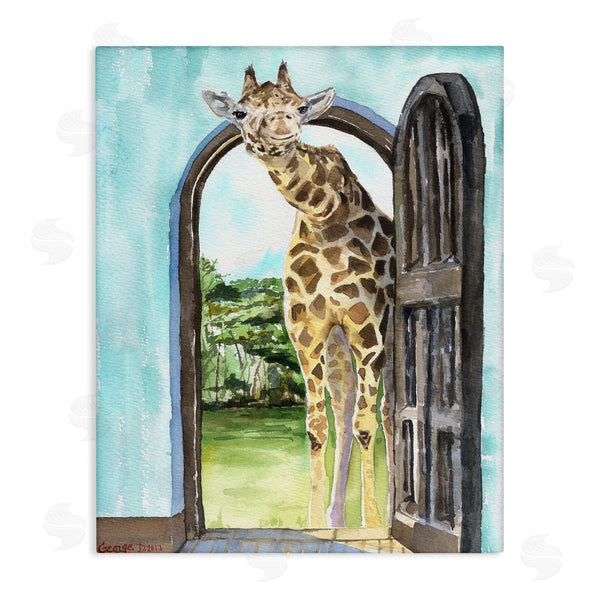stupell industries George Dyachenko | Giraffe Through Doorway Safari Animal Portrait Wall Art