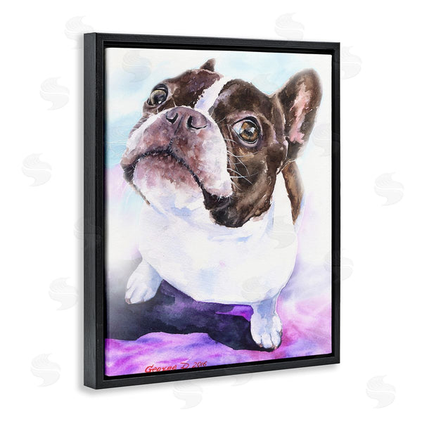 Stupell Industries George Dyachenko | Happy Boston Terrier Pet Dog Portrait Black Purple