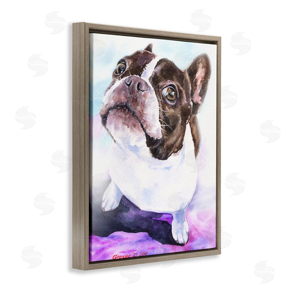 Stupell Industries George Dyachenko | Happy Boston Terrier Pet Dog Portrait Black Purple