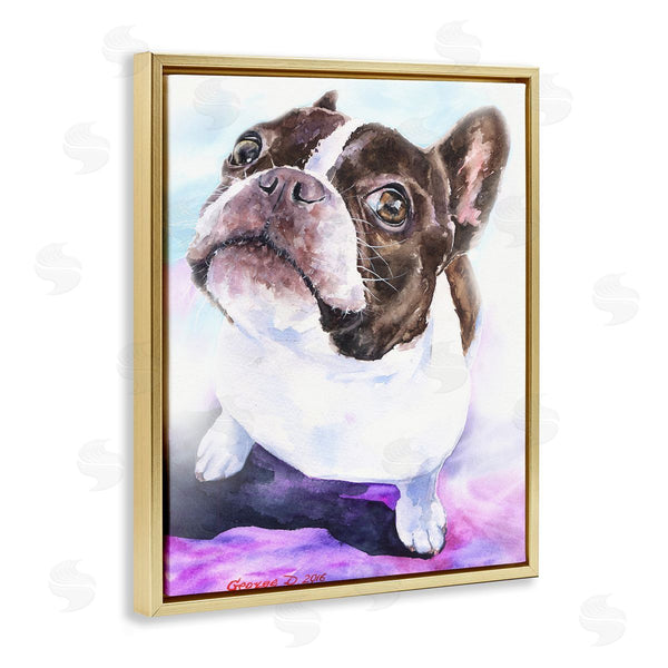 Stupell Industries George Dyachenko | Happy Boston Terrier Pet Dog Portrait Black Purple