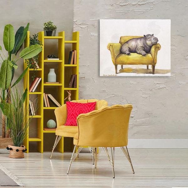 Stupell Industries George Dyachenko | Hippo On Yellow Chair Wall Art