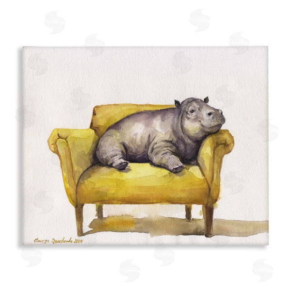 stupell industries George Dyachenko | Hippo on Yellow Chair Wall Art