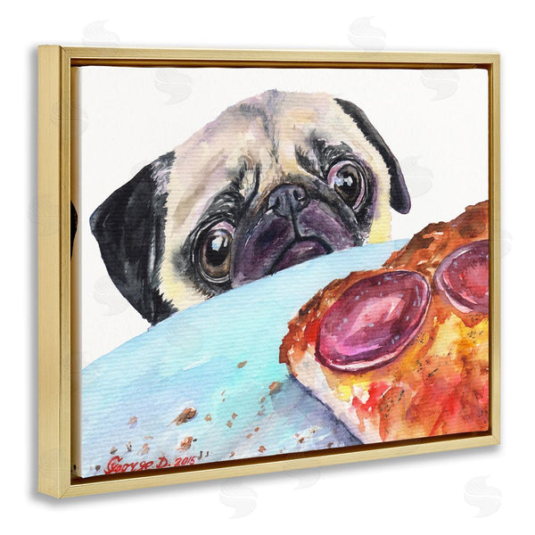 Stupell Industries George Dyachenko | Hungry Pug And Pizza Humorous Pet Dog Portrait