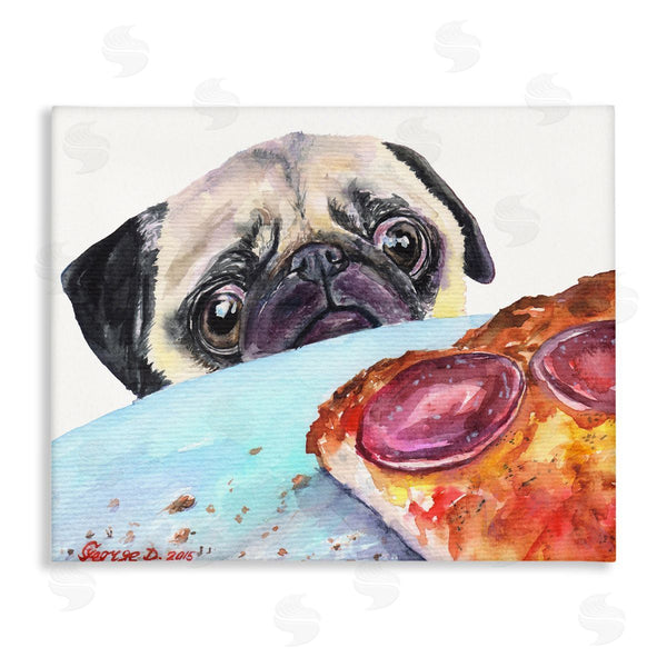 stupell industries George Dyachenko | Hungry Pug and Pizza Humorous Pet Dog Portrait