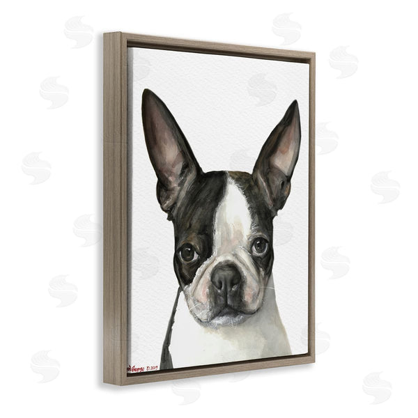 Stupell Industries George Dyachenko | Minimal Boston Terrier Portrait Pet Dog Black White
