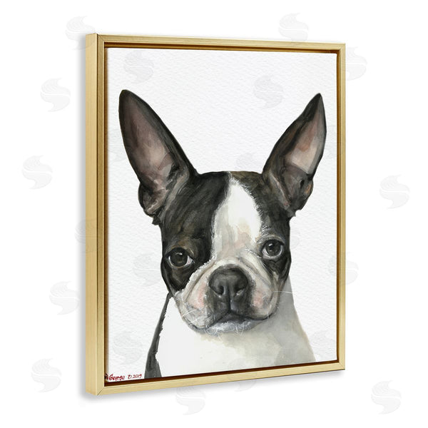 Stupell Industries George Dyachenko | Minimal Boston Terrier Portrait Pet Dog Black White