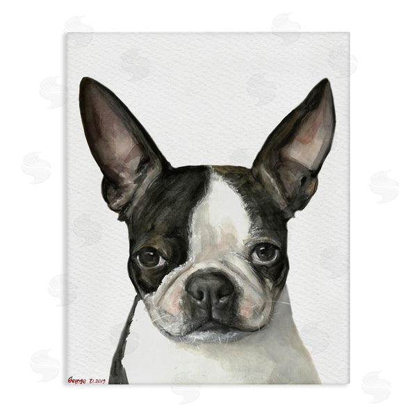 stupell industries George Dyachenko | Minimal Boston Terrier Portrait Pet Dog Black White