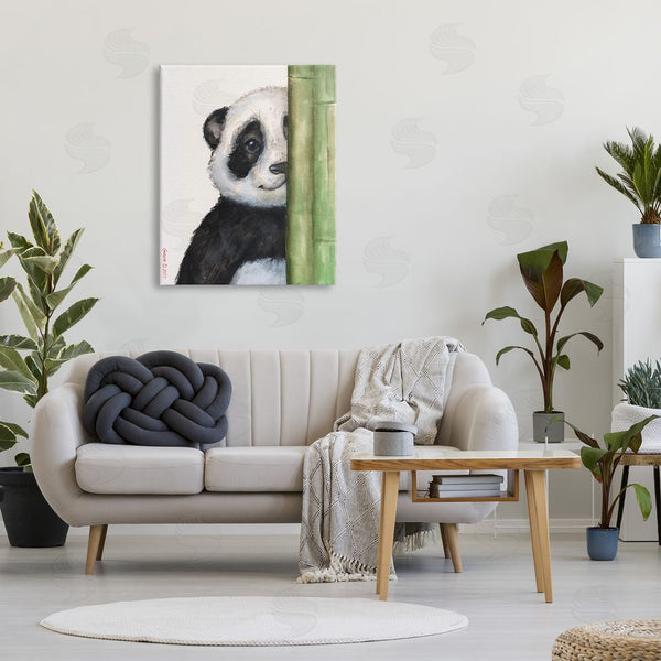 Stupell Industries George Dyachenko | Panda Bear Peering Around Bamboo Smiling Animal Wall Art