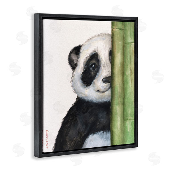 Stupell Industries George Dyachenko | Panda Bear Peering Around Bamboo Smiling Animal Wall Art