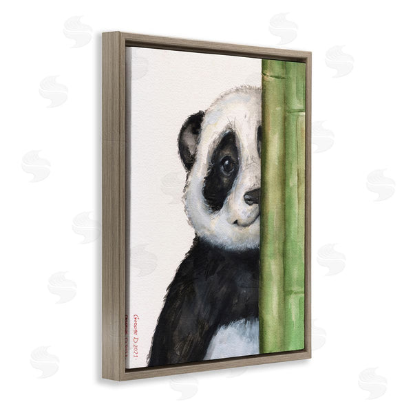 Stupell Industries George Dyachenko | Panda Bear Peering Around Bamboo Smiling Animal Wall Art