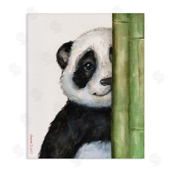 stupell industries George Dyachenko | Panda Bear Peering Around Bamboo Smiling Animal Wall Art