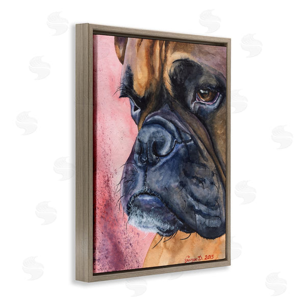 Stupell Industries George Dyachenko | Pensive Boxer Dog Pet Portrait Brown Pink