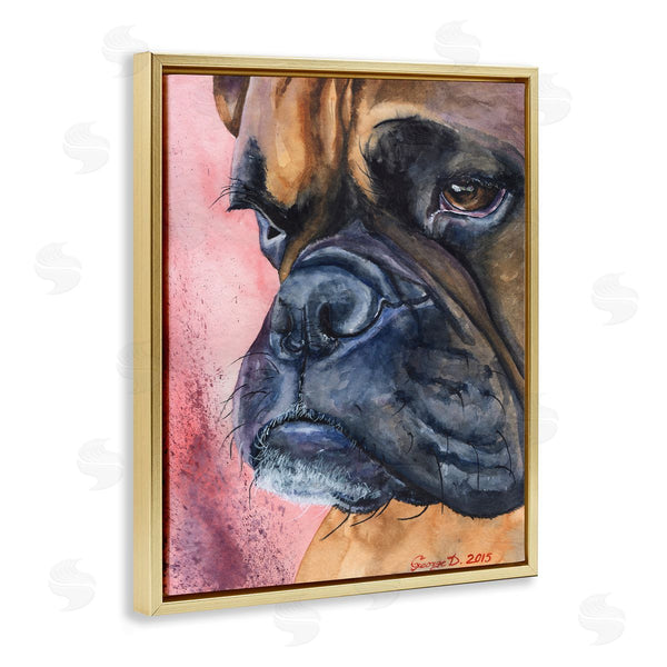 Stupell Industries George Dyachenko | Pensive Boxer Dog Pet Portrait Brown Pink