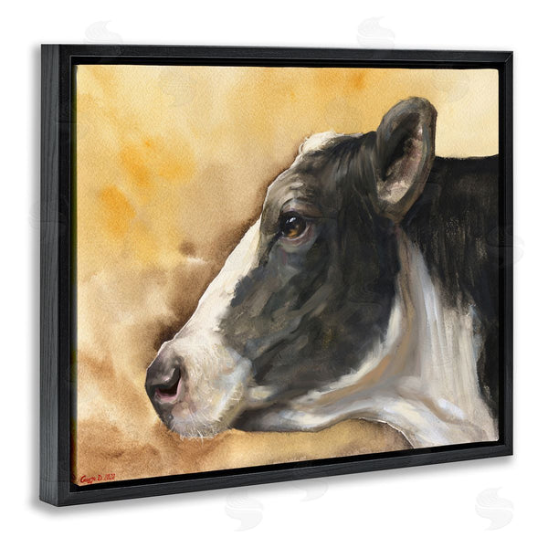 Stupell Industries George Dyachenko | Pensive Cow Portrait Farm Animal Over Brown