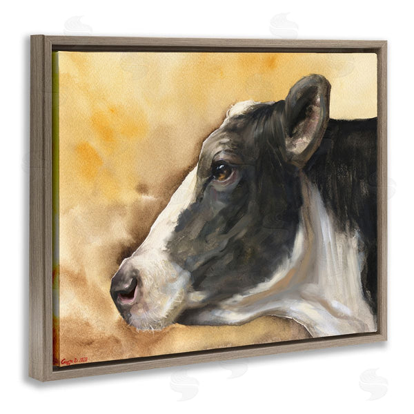 Stupell Industries George Dyachenko | Pensive Cow Portrait Farm Animal Over Brown