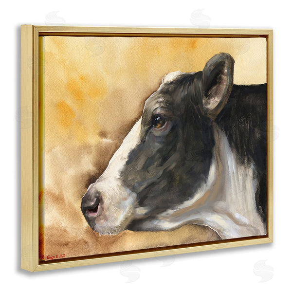 Stupell Industries George Dyachenko | Pensive Cow Portrait Farm Animal Over Brown