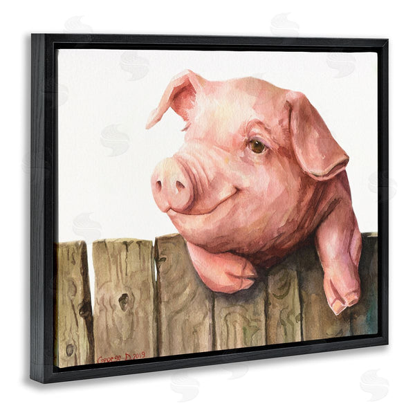 Stupell Industries George Dyachenko | Piglet On Wooden Fence Pink Farm Animal