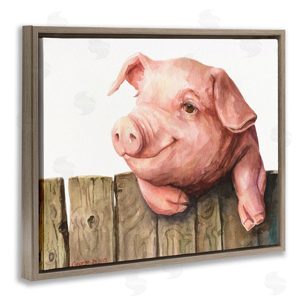 Stupell Industries George Dyachenko | Piglet On Wooden Fence Pink Farm Animal