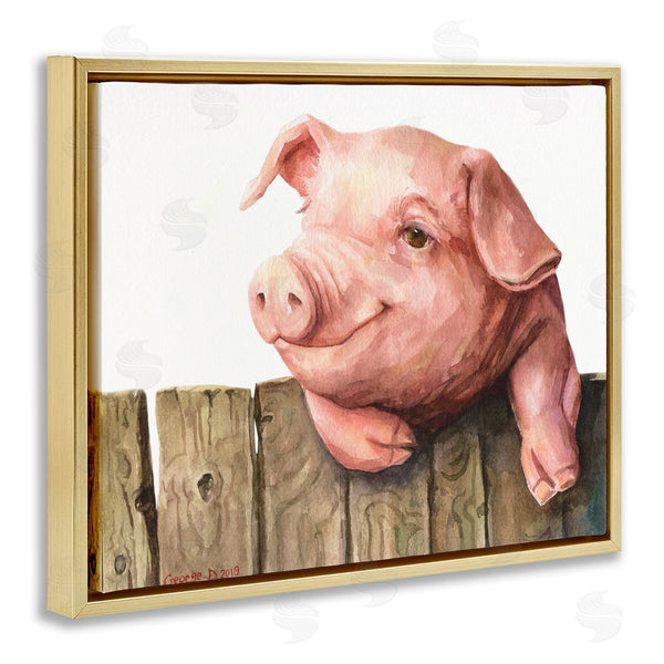Stupell Industries George Dyachenko | Piglet On Wooden Fence Pink Farm Animal