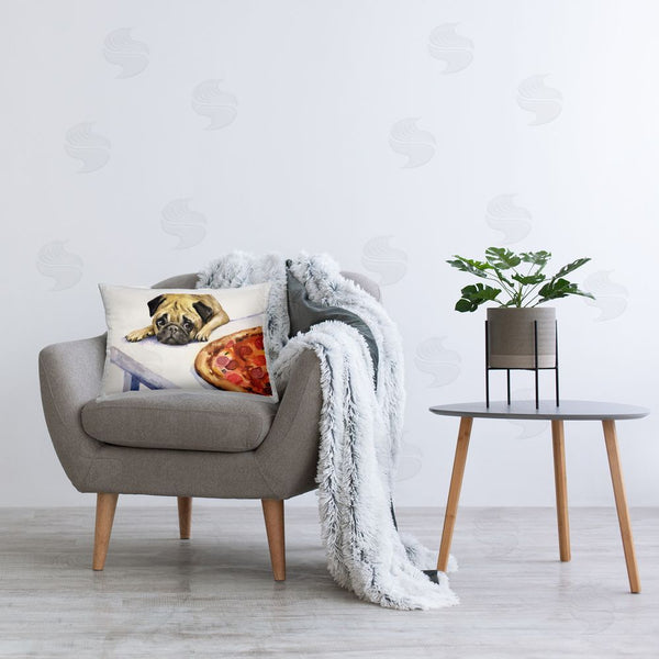 Stupell Industries George Dyachenko | Pug Really Wants Pizza Printed Throw Pillow
