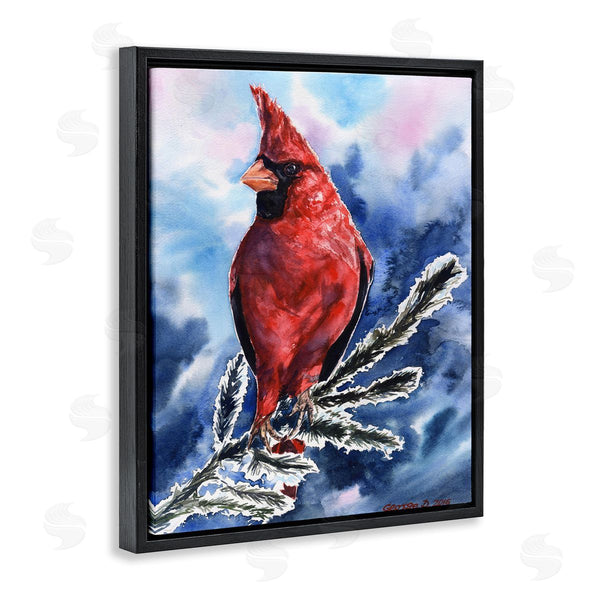 Stupell Industries George Dyachenko | Red Cardinal Perched On Pine Branch Over Blue