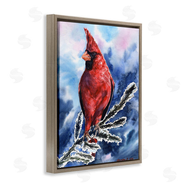 Stupell Industries George Dyachenko | Red Cardinal Perched On Pine Branch Over Blue