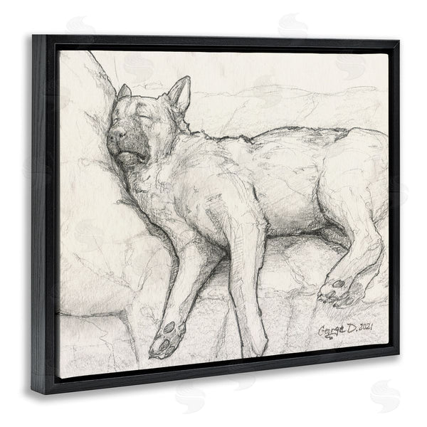 Stupell Industries George Dyachenko | Tired Dog Sleeping Intricate Graphite Pencil Sketch Wall Art