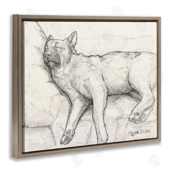 Stupell Industries George Dyachenko | Tired Dog Sleeping Intricate Graphite Pencil Sketch Wall Art